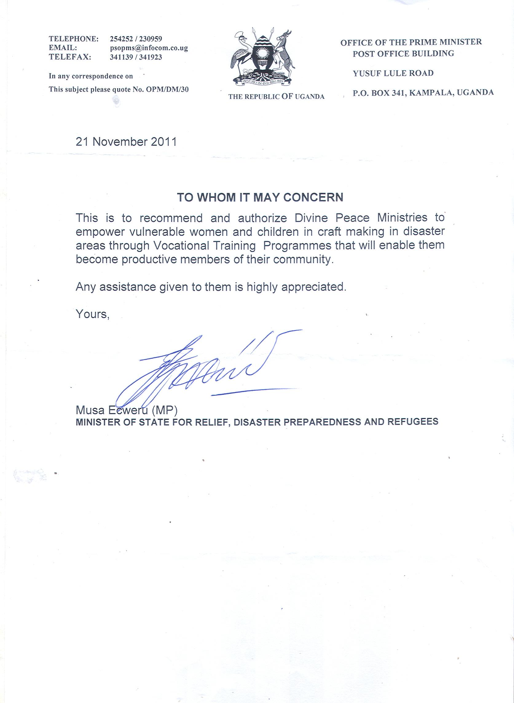 peace ministries corporate ngo partnerships letter of recommendation for ministry